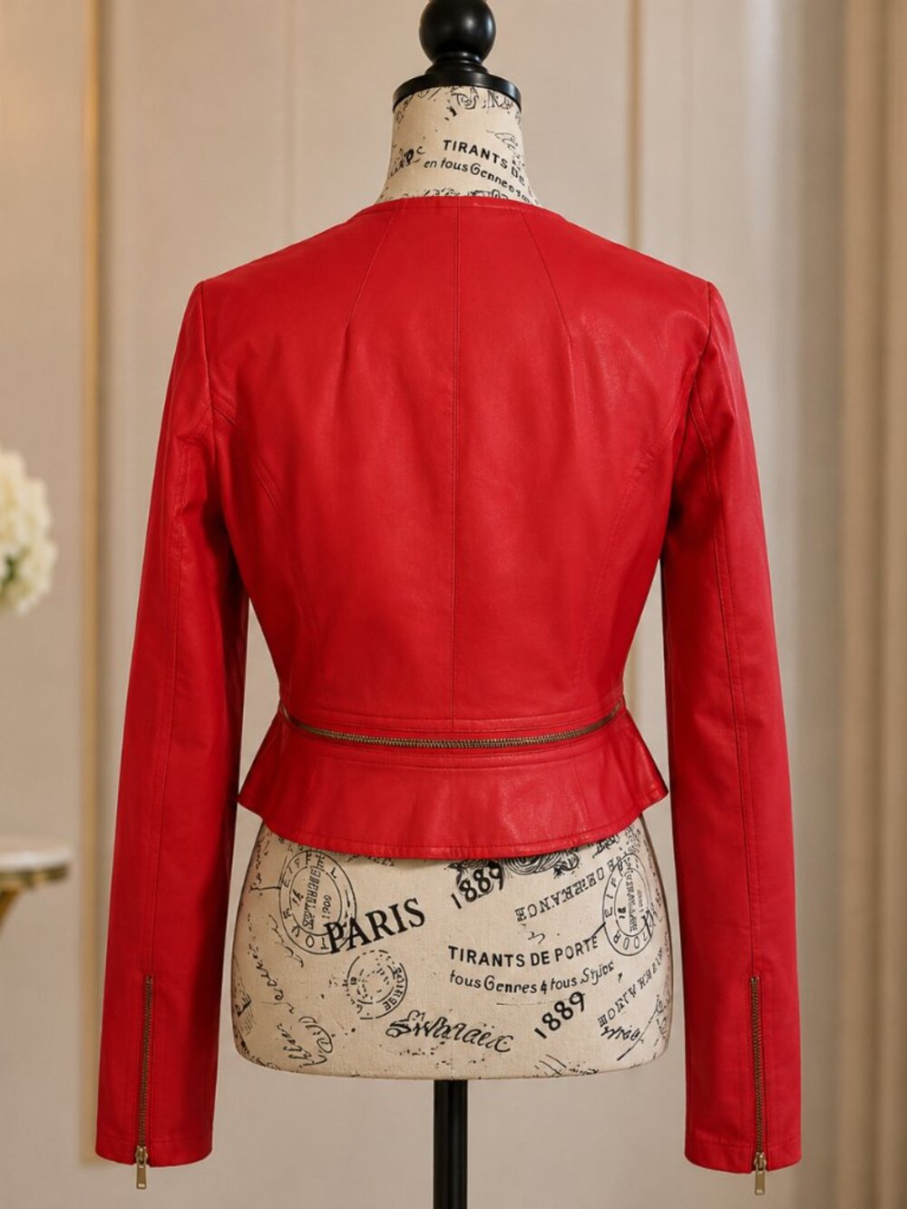 Therapy by Lane Crawford Red Leather Jacket Cropped - Size M, NWT - Picture 4 of 7
